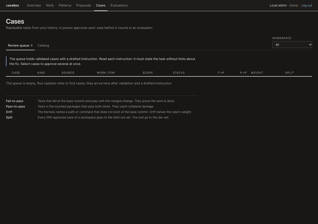 The Cases page with the demo data.